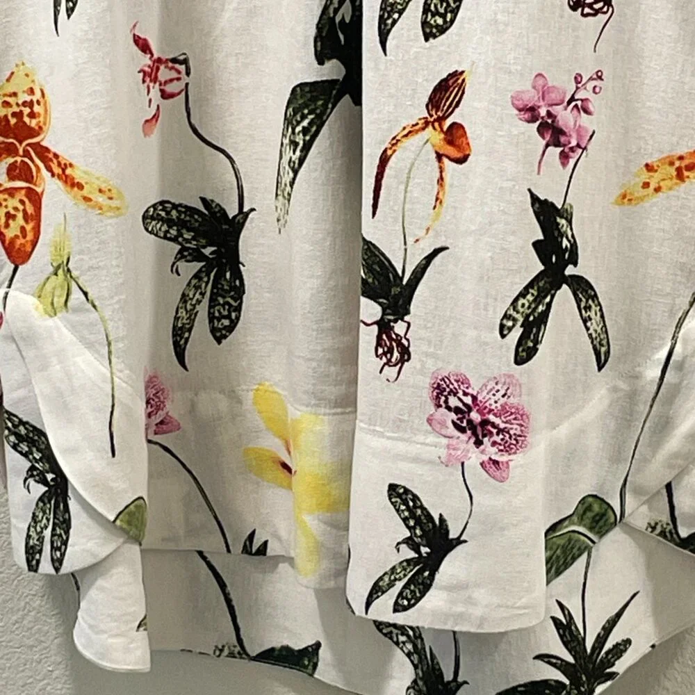 CYNTHIA ROWLEY NWT "Botanical" Sht Sleeve Linen Blend Mini Dress, Ivory/Multi L - Picture 4 of 12